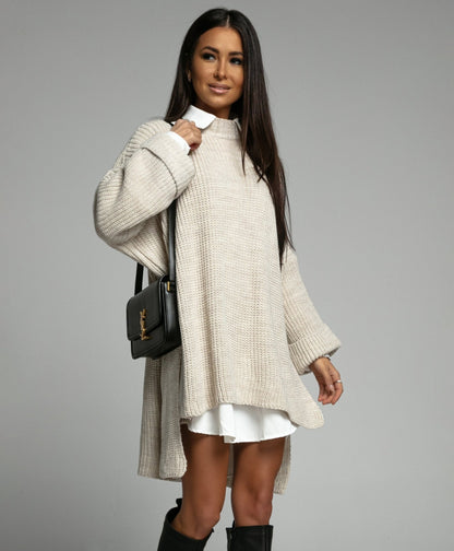 Gemütlicher übergroßer Strickpullover in sanftem Beige - Livezo