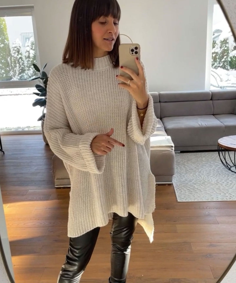 Gemütlicher übergroßer Strickpullover in sanftem Beige - Livezo