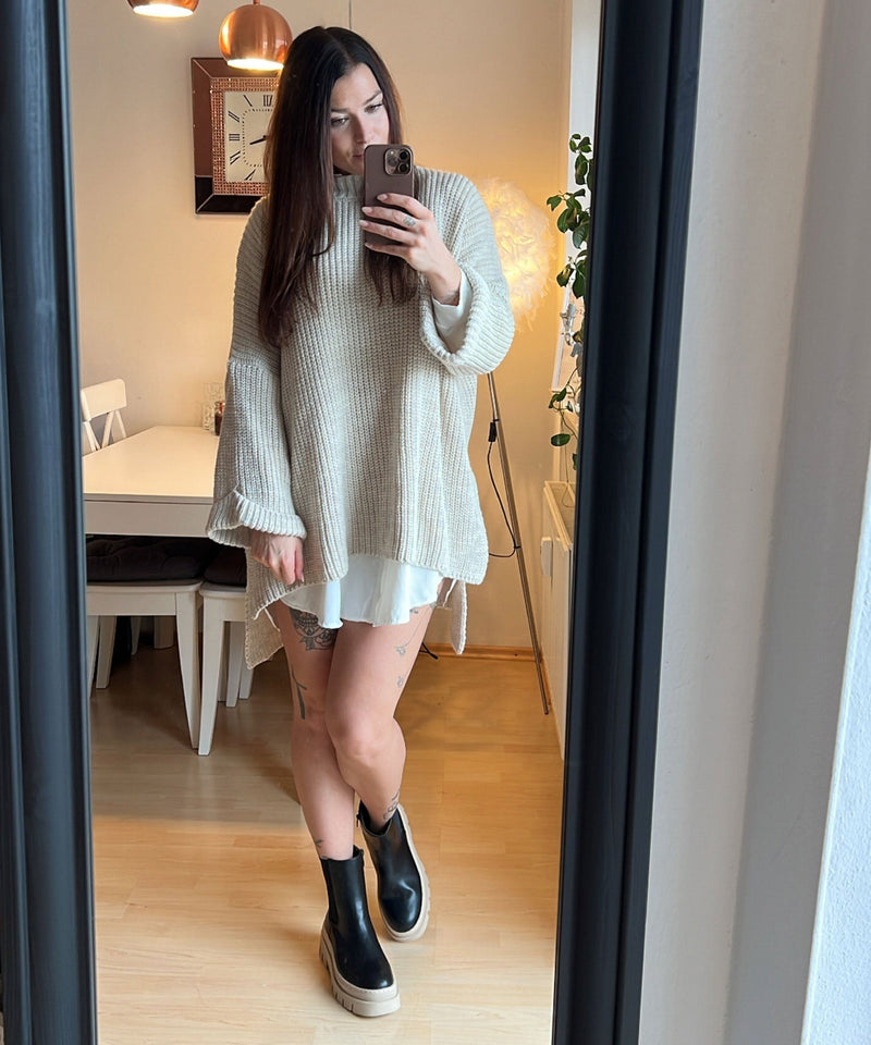Gemütlicher übergroßer Strickpullover in sanftem Beige - Livezo