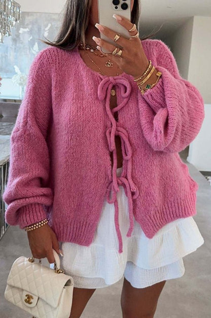 Gemütlicher V - Ausschnitt Strickpullover mit Schnürung - Livezo