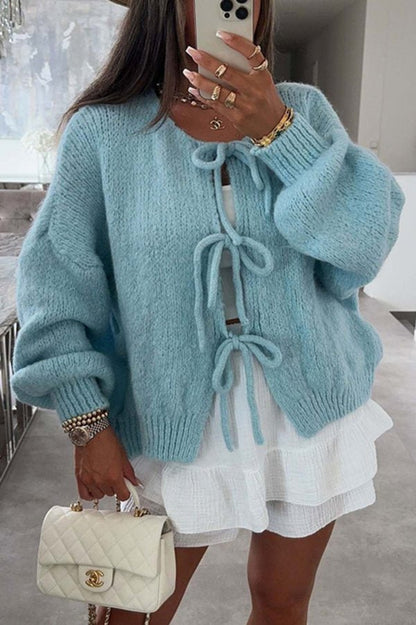 Gemütlicher V - Ausschnitt Strickpullover mit Schnürung - Livezo