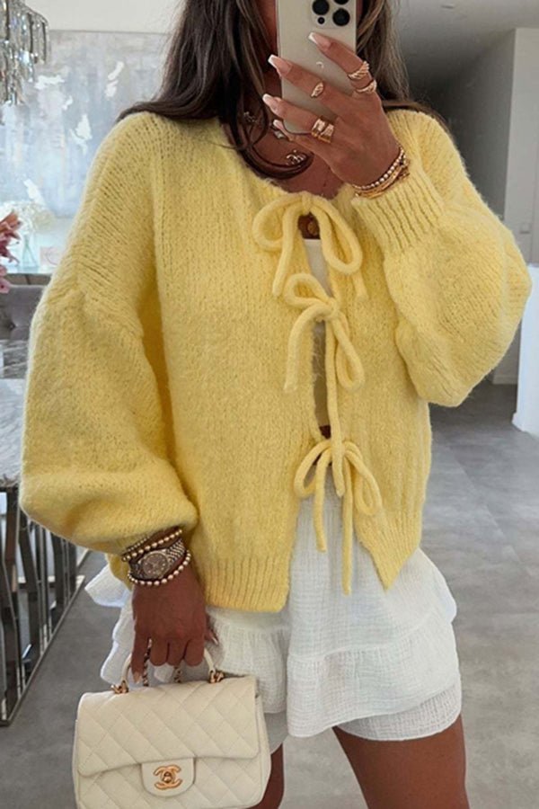 Gemütlicher V - Ausschnitt Strickpullover mit Schnürung - Livezo