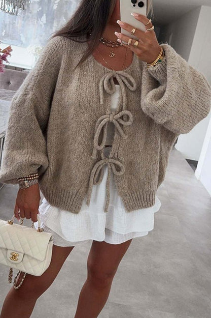 Gemütlicher V - Ausschnitt Strickpullover mit Schnürung - Livezo