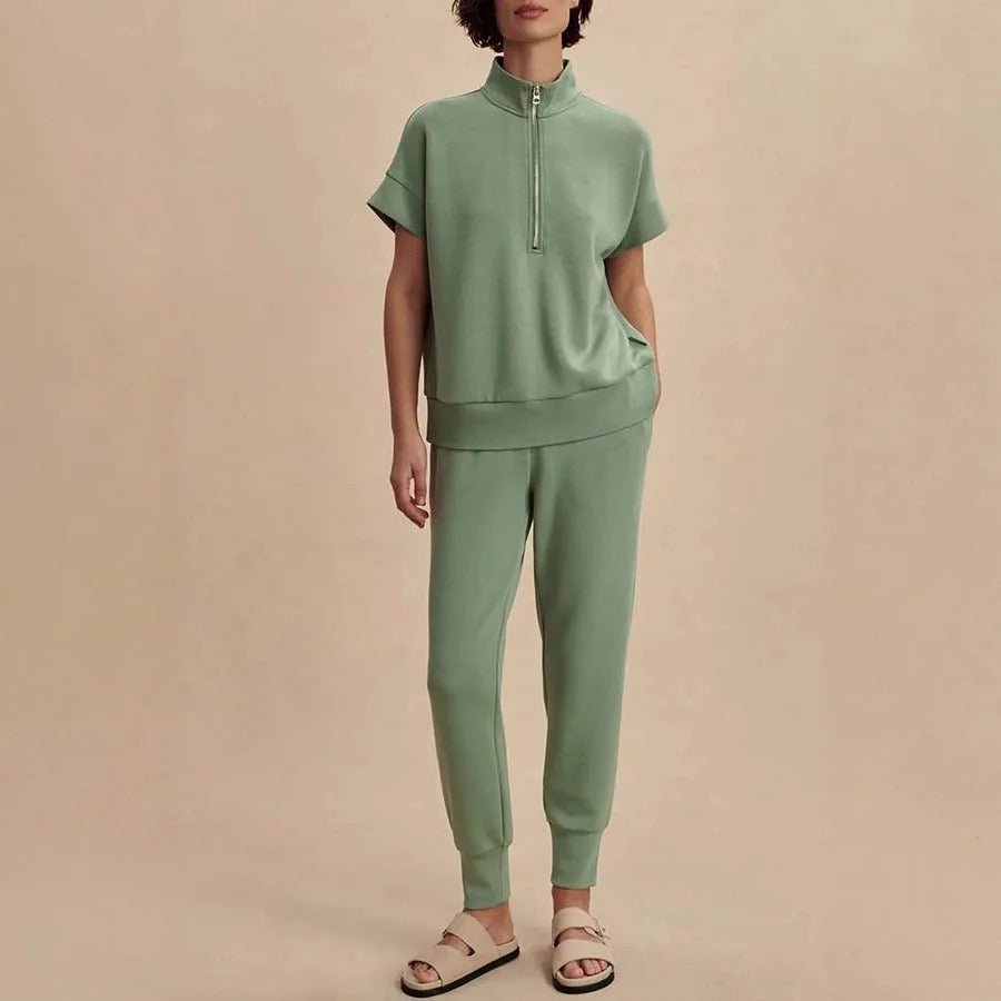 Gemütliches Halb - Reißverschluss - Sweatshirt und Jogger - Loungewear - Set - Livezo