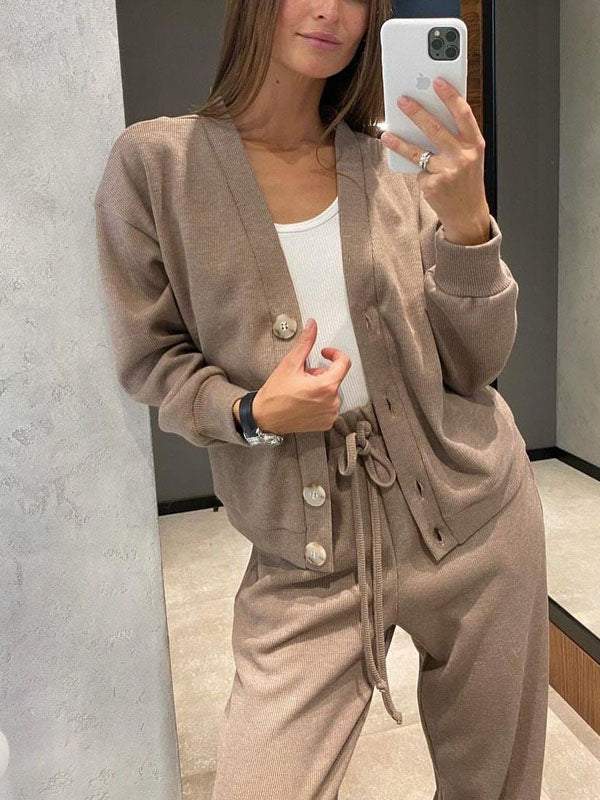 Gemütliches lässiges V - Ausschnitt Pullover - und Hose - Set - Livezo
