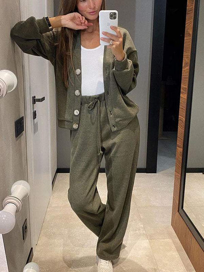 Gemütliches lässiges V - Ausschnitt Pullover - und Hose - Set - Livezo