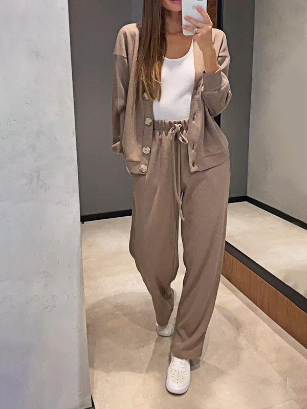 Gemütliches lässiges V - Ausschnitt Pullover - und Hose - Set - Livezo