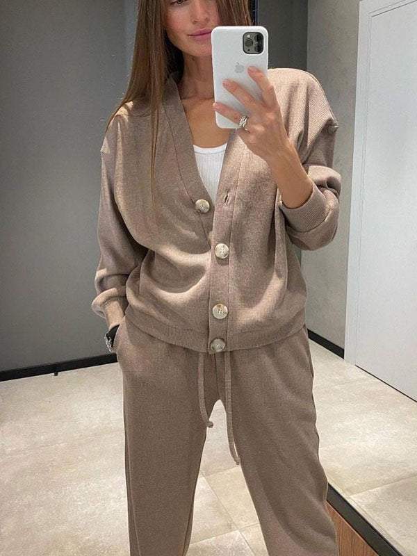 Gemütliches lässiges V - Ausschnitt Pullover - und Hose - Set - Livezo