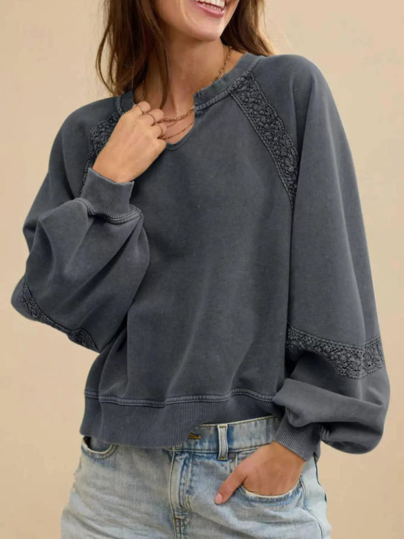 Gemütliches Sweatshirt mit Spitzenbesatz für lässig - schicke Looks - Livezo