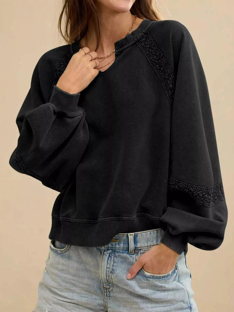 Gemütliches Sweatshirt mit Spitzenbesatz für lässig - schicke Looks - Livezo