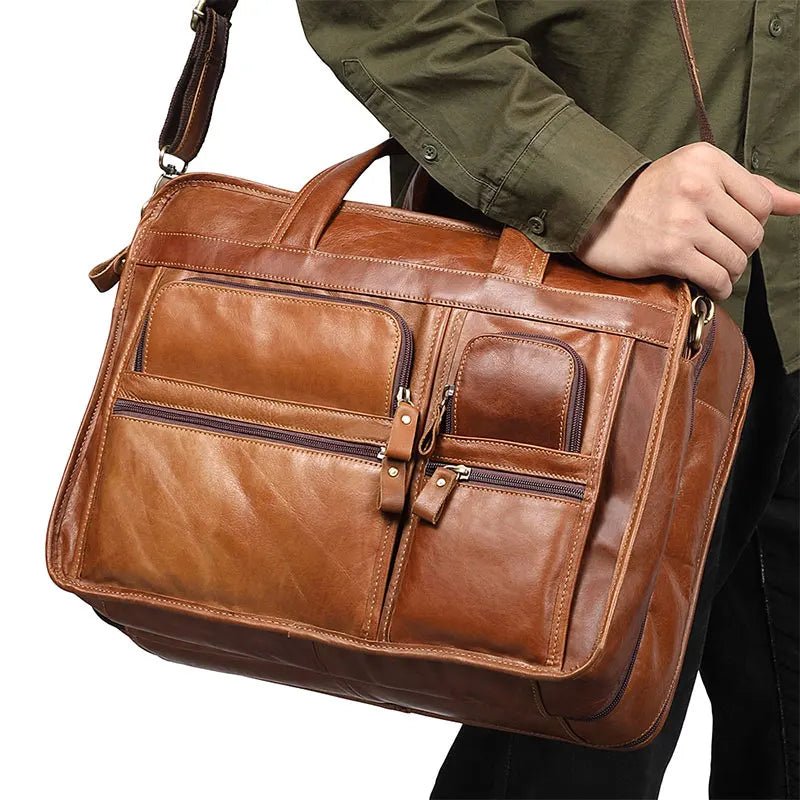 Genuine Leather Briefcase Shoulder Bag - Harren Cole