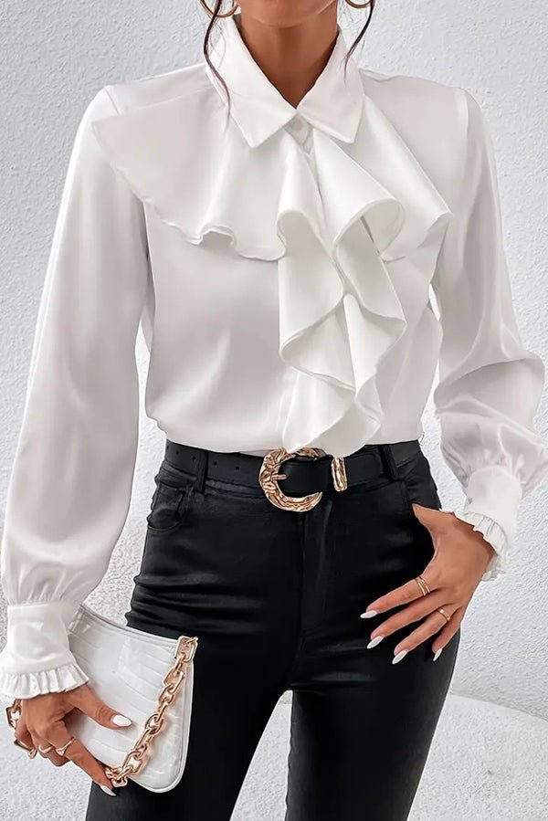 Gerüschtes, mehrlagiges Langarmhemd mit Reverskragen - Livezo