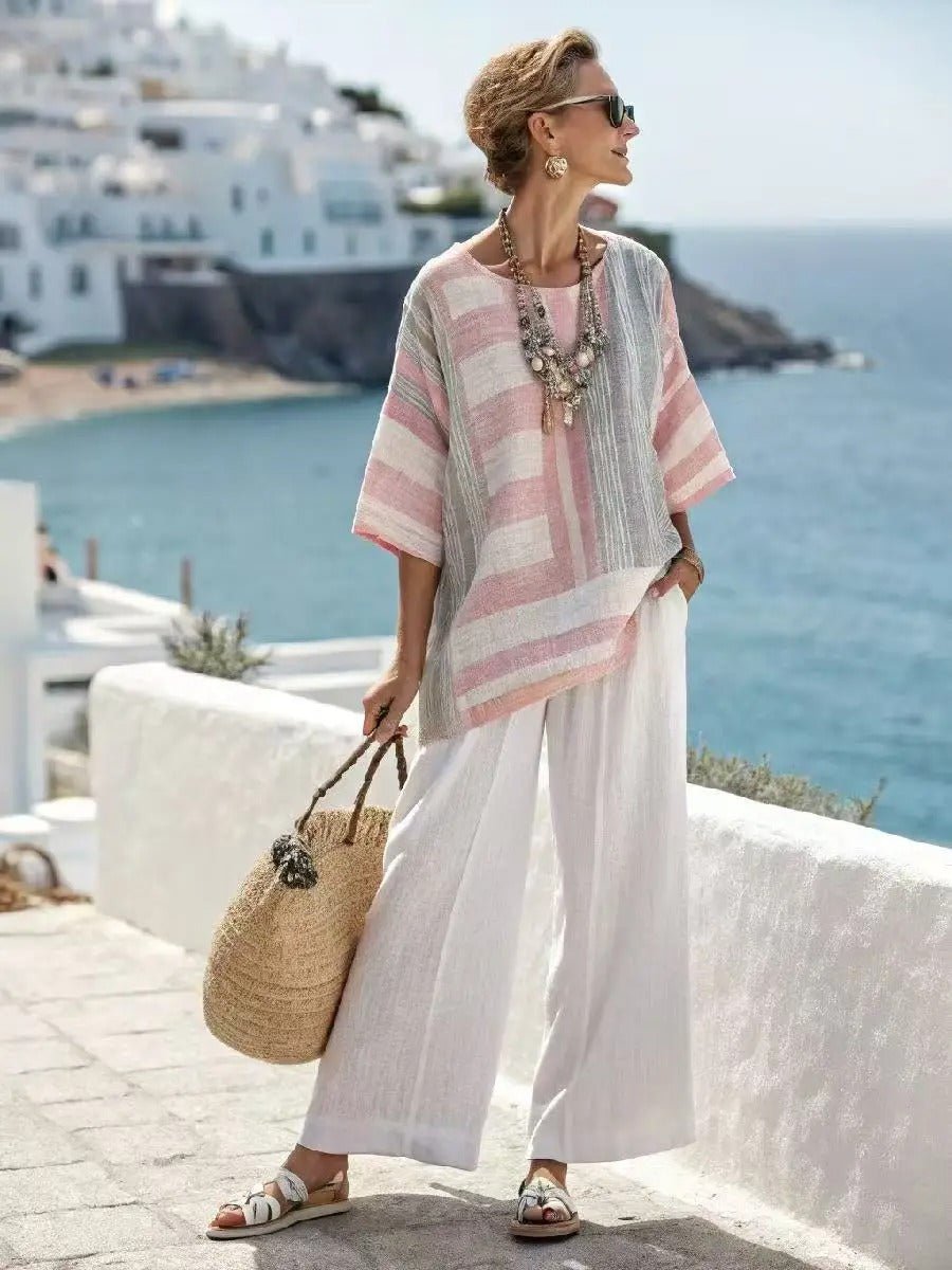 Gestreifter Retro - Zweiteiler mit Oversize - Top & Hose - Livezo