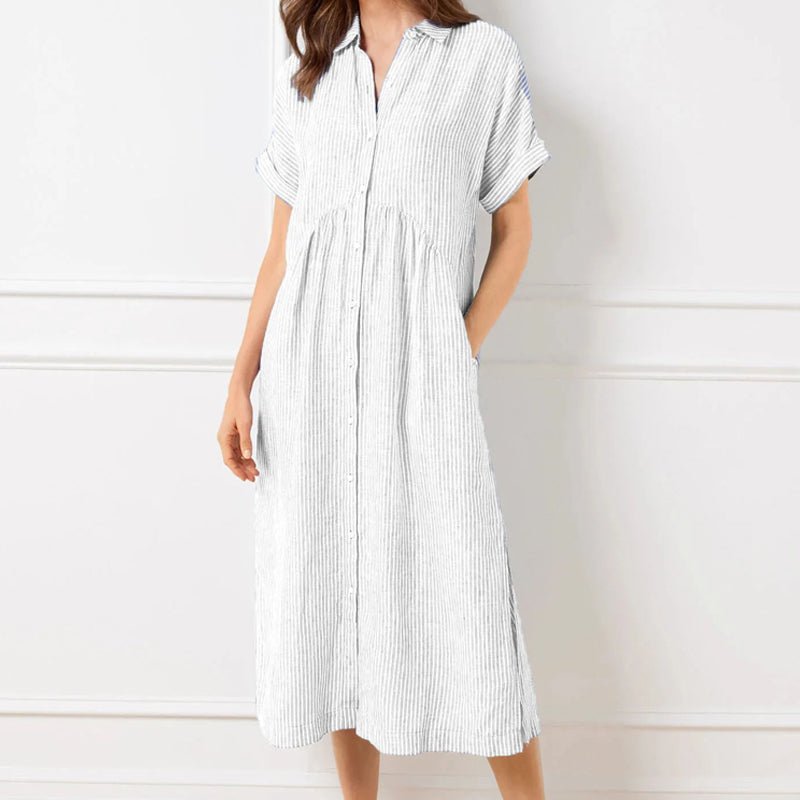 Gestreiftes Hemdblusenkleid mit Revers und Knöpfen für Damen - Livezo