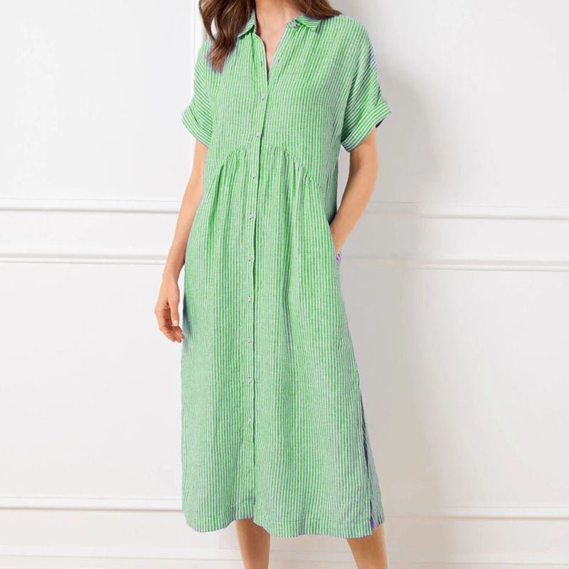Gestreiftes Hemdblusenkleid mit Revers und Knöpfen für Damen - Livezo