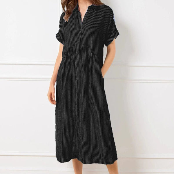 Gestreiftes Hemdblusenkleid mit Revers und Knöpfen für Damen - Livezo