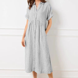 Gestreiftes Hemdblusenkleid mit Revers und Knöpfen für Damen - Livezo