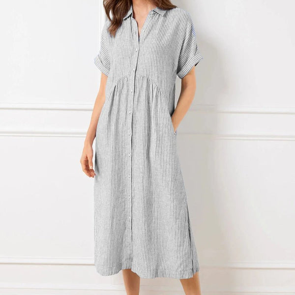 Gestreiftes Hemdblusenkleid mit Revers und Knöpfen für Damen - Livezo