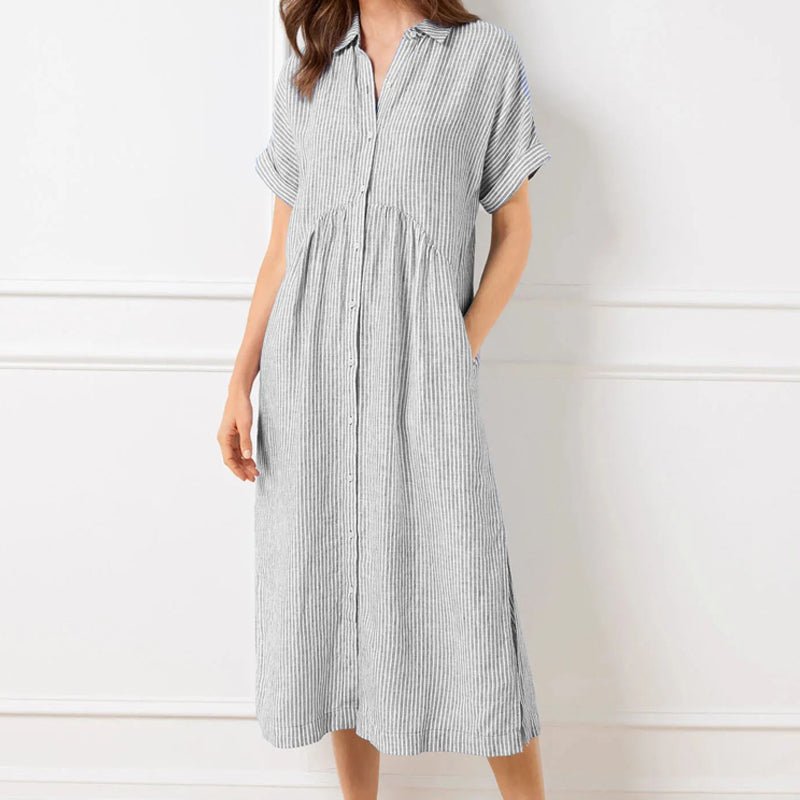 Gestreiftes Hemdblusenkleid mit Revers und Knöpfen für Damen - Livezo