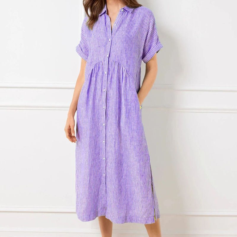 Gestreiftes Hemdblusenkleid mit Revers und Knöpfen für Damen - Livezo