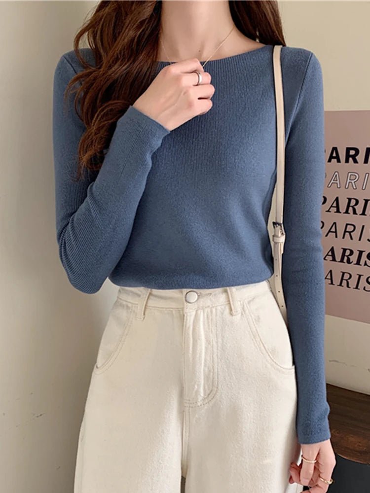 Gisela - Frauen Pullover Schlitzausschnitt Slim - Livezo