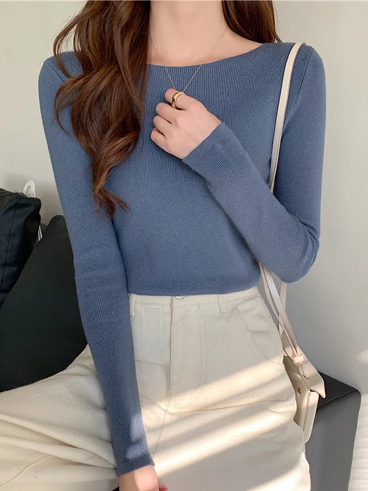 Gisela - Frauen Pullover Schlitzausschnitt Slim - Livezo