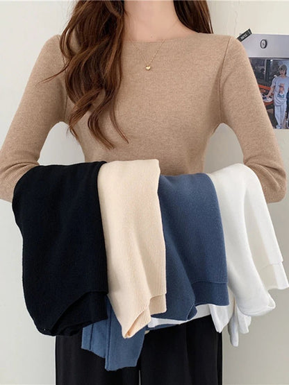 Gisela - Frauen Pullover Schlitzausschnitt Slim - Livezo
