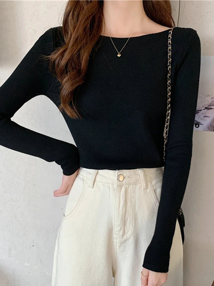 Gisela - Frauen Pullover Schlitzausschnitt Slim - Livezo