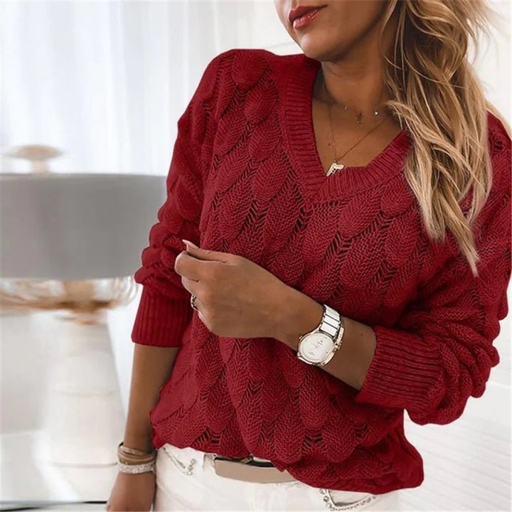 Greta - Gestrickter Damenpullover mit V - Ausschnitt - Livezo