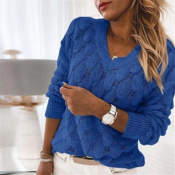 Greta - Gestrickter Damenpullover mit V - Ausschnitt - Livezo