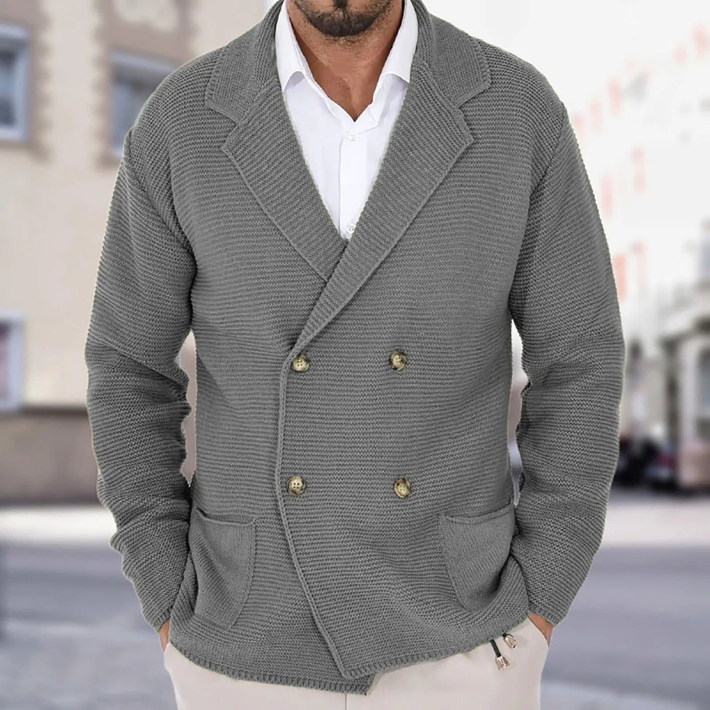 Men's Double-Breasted Knit Blazer Jacket