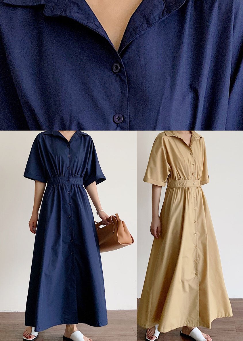 Großgrößen Khaki Baumwollkleid mit Knopfleiste vorne - Livezo