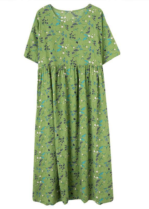 Grünes Maxikleid mit Rundhalsausschnitt und Halbärmeln im Kreis - Print Sommerstil - Livezo