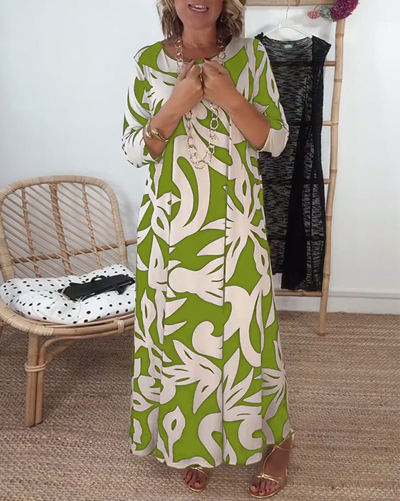 Halina - Rundhals - und Langarmkleid mit Print - Livezo