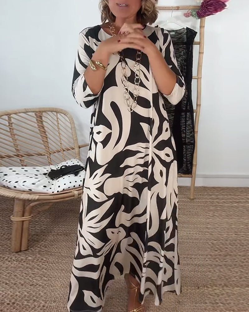 Halina - Rundhals - und Langarmkleid mit Print - Livezo
