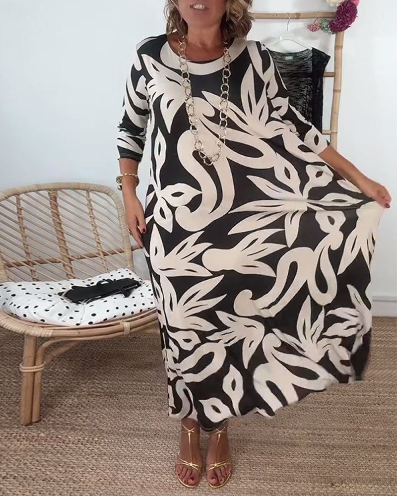 Halina - Rundhals - und Langarmkleid mit Print - Livezo