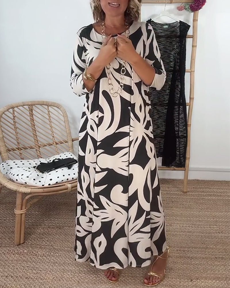 Halina - Rundhals - und Langarmkleid mit Print - Livezo