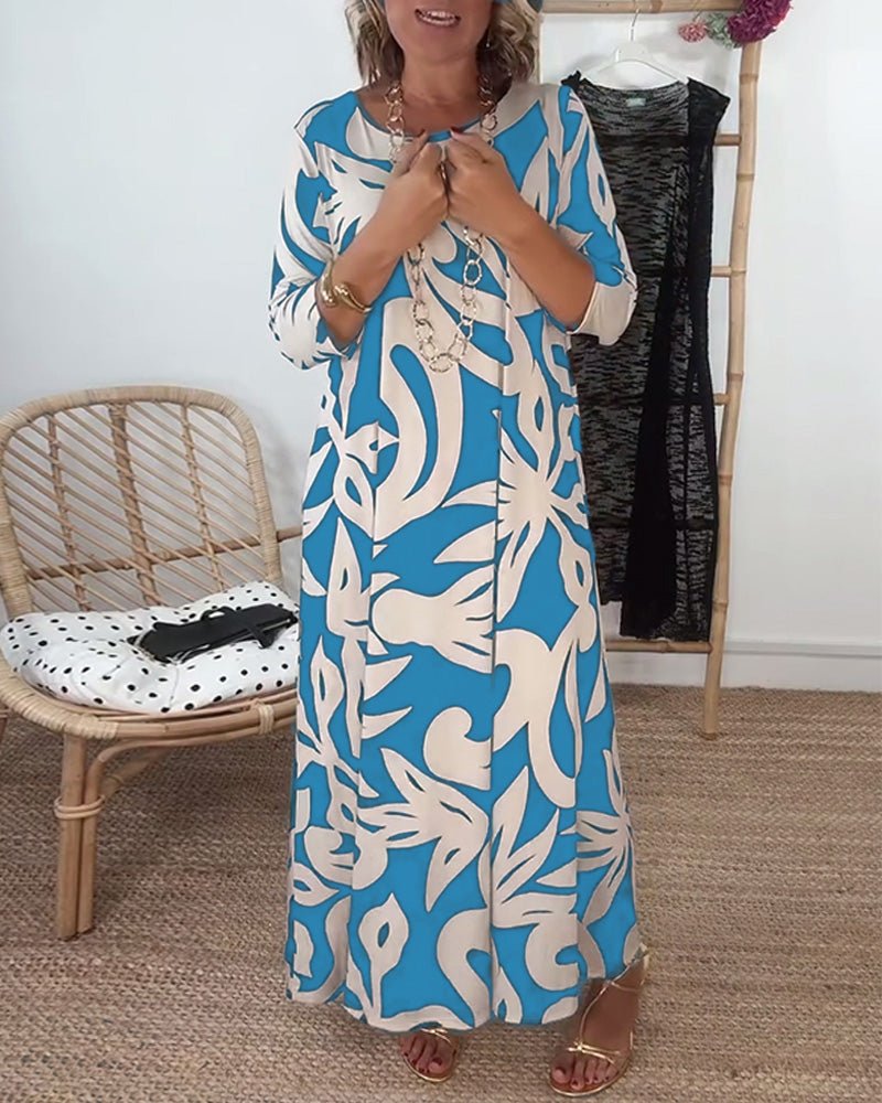 Halina - Rundhals - und Langarmkleid mit Print - Livezo
