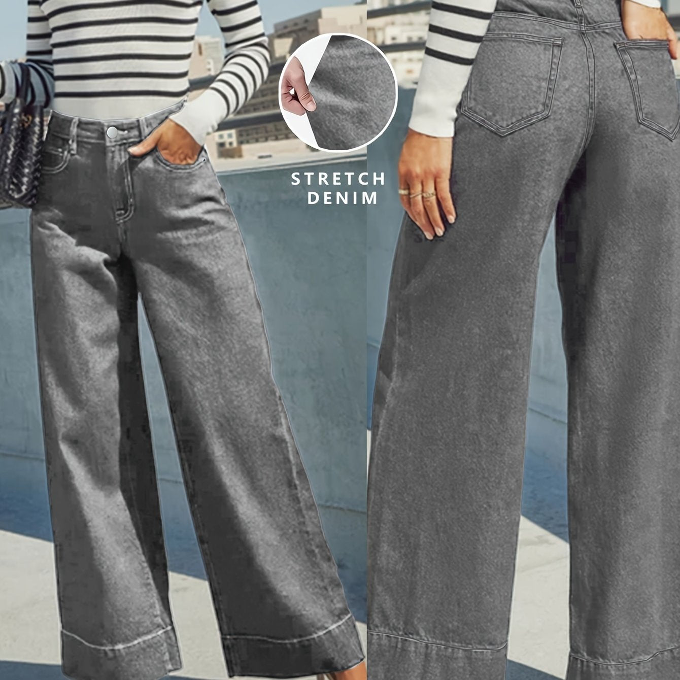 High - Waist Weitgeschnittene Stretch - Denim - Jeans mit Umschlagsaum - Livezo