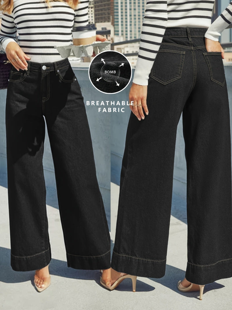 High - Waist Weitgeschnittene Stretch - Denim - Jeans mit Umschlagsaum - Livezo