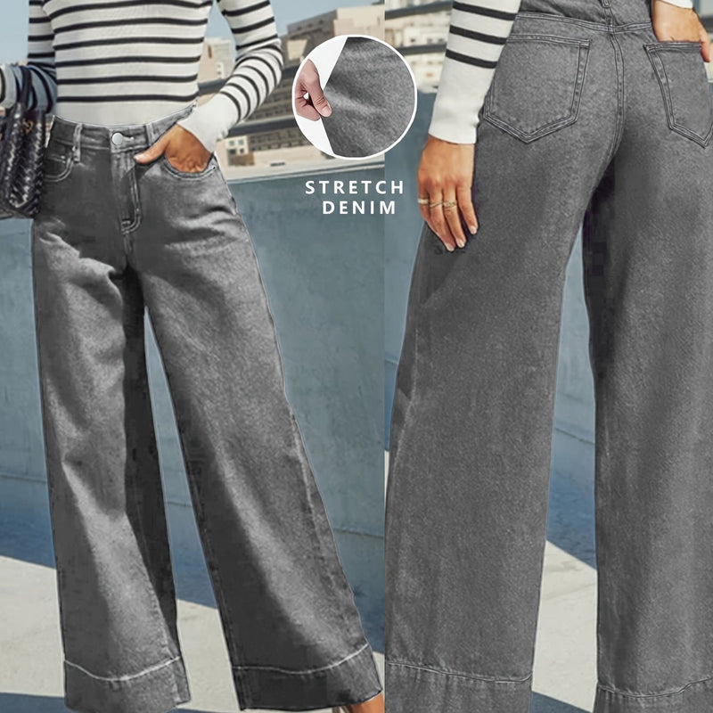 High - Waist Weitgeschnittene Stretch - Denim - Jeans mit Umschlagsaum - Livezo