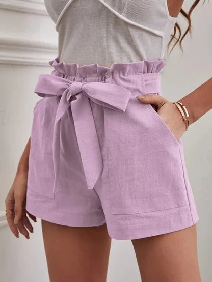 Hochtaillierte Shorts mit Bindegürtel für Damen - Livezo