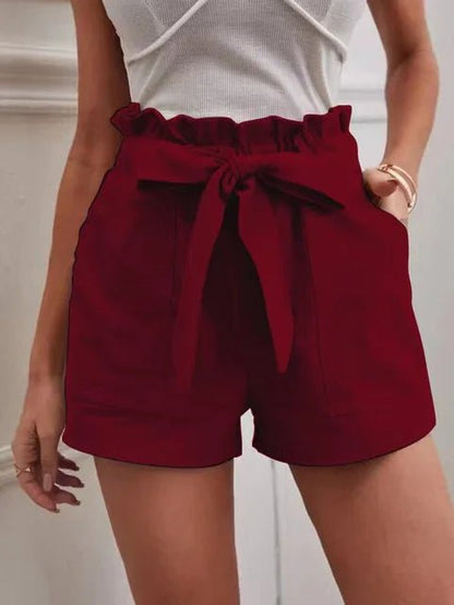 Hochtaillierte Shorts mit Bindegürtel für Damen - Livezo