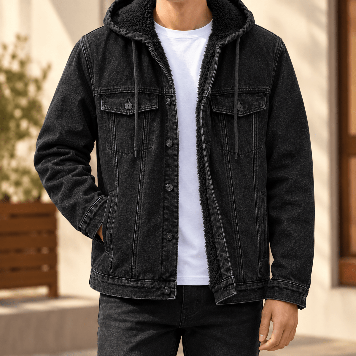 Hooded Denim Jacket With Plush Lining - Harren Cole