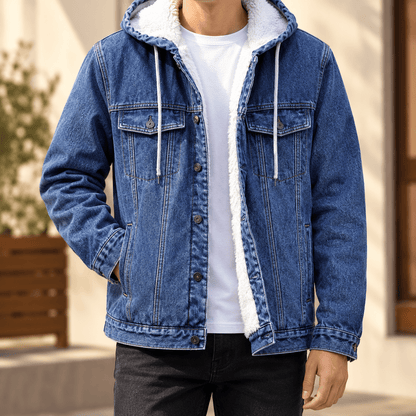 Hooded Denim Jacket With Plush Lining - Harren Cole