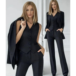 Hosenanzug Damen | 3 - teiliges Set – Blazer, Weste & Hose - Livezo