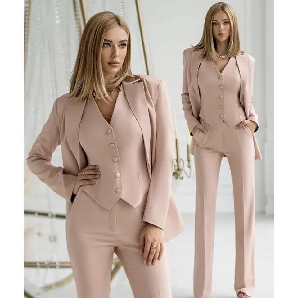 Hosenanzug Damen | 3 - teiliges Set – Blazer, Weste & Hose - Livezo
