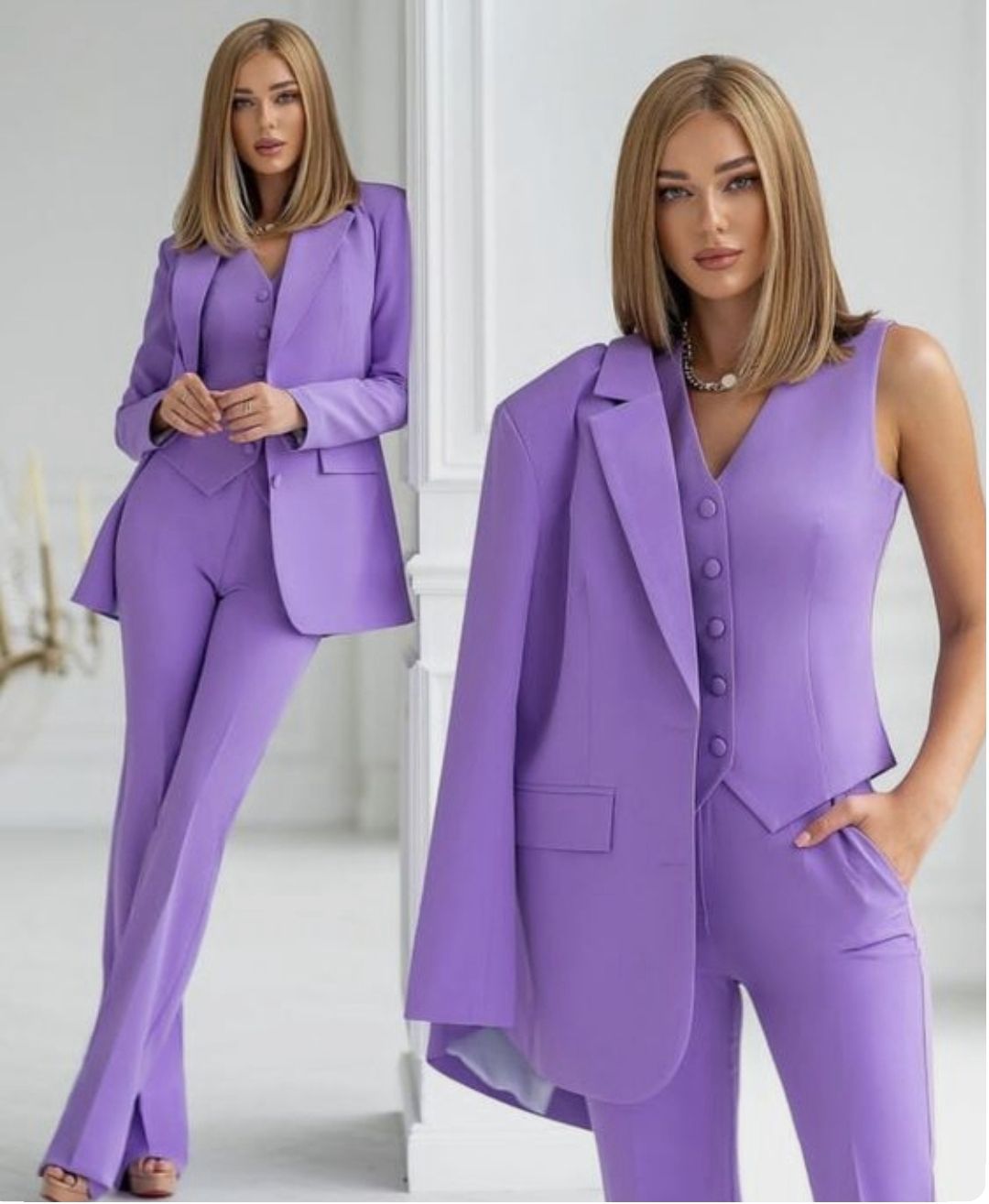 Hosenanzug Damen | 3 - teiliges Set – Blazer, Weste & Hose - Livezo