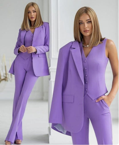 Hosenanzug Damen | 3 - teiliges Set – Blazer, Weste & Hose - Livezo