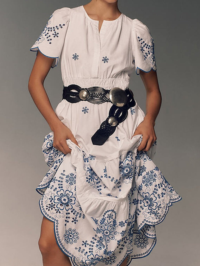 Eyelet Kurzarm-Maxikleid
